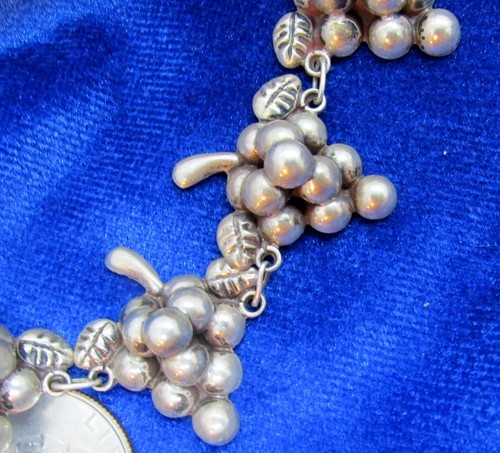 VINTAGE MEXICAN GRAPE BRACELET STERLING 7 CLUSTERS - Picture 3 of 5