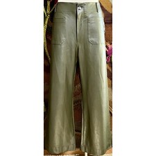 New 148 Anthropologie Colette Wide Leg Faux Leather Moss Green Pants 32