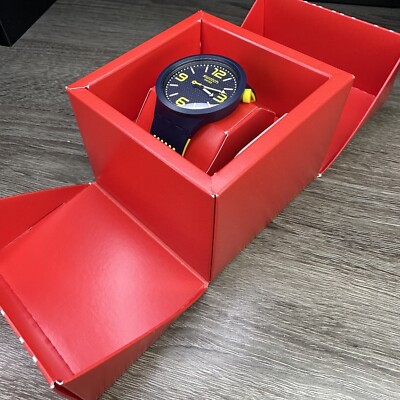 NEW✓ Swatch Big Bold BBNEON Navy Blue Neon Yellow Men's