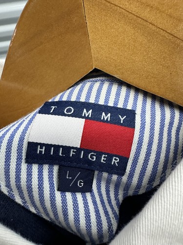 Vintage 90er Tommy Hilfiger Langarm Rugby Polo Größe groß gelb blau gestreift - Bild 3 von 5