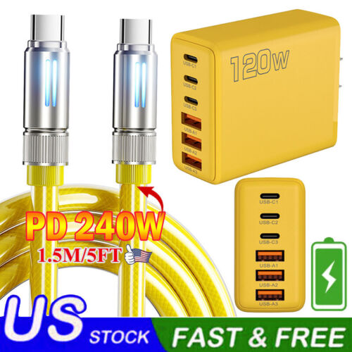 240W Super Fast Cable Type USB-C Wall Charger For iPhone 16 15 Pro Max 16e 14 13