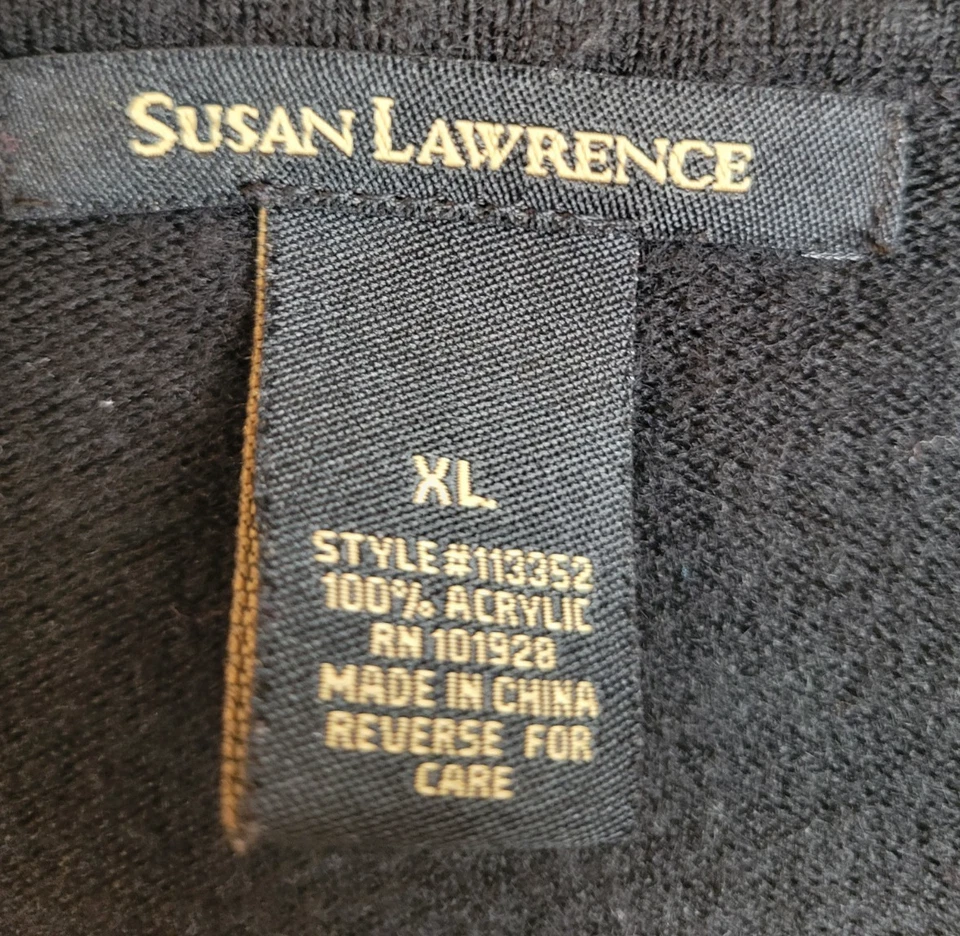Cárdigan suéter para mujer Susan Lawrence negro tejido manga larga preppy talla XL Foto 2 de 4