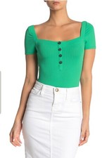 ASTR The Label Eli Ribbed Knit E2953 Women's Bodysuit GREEN Sz M