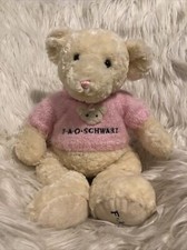 FAO Schwarz 21" Cream Stuffed Plush Teddy Bear  Pink Knitted Monogram Sweater