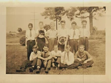 C 1920 B&W Photo Of A Group Of Boys With Baseball Equipment Bat Mitts Mask
