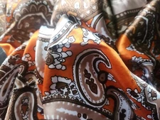 SCARF 36 x 36" Orange Taupe White poly silk ORNAMENTS Casual Wild Rag RANCH NEW