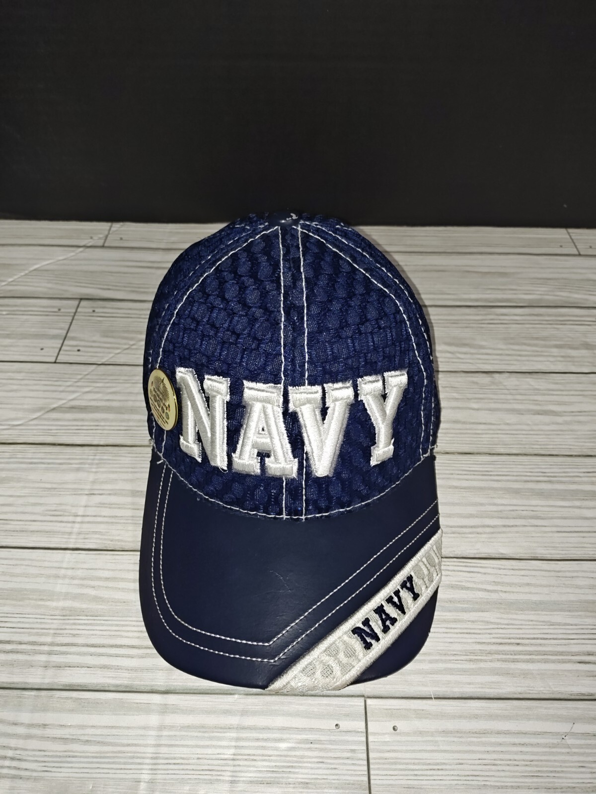 Blue & White Micro Mesh Navy Embroidered Adjustable Cap by Cap Together