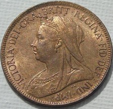 1900 Queen Old Veiled Head Bronze Half-Penny S3962, High Detail & Lustre 5.73g
