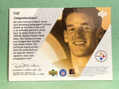 2000 SPx DANNY FARMER Rookie Jersey Autograph /2000 Card #140