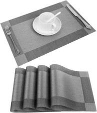 4 Placemats Crossweave Woven Vinyl NonSlip HeatResistant Siver gray PVC Table Ma