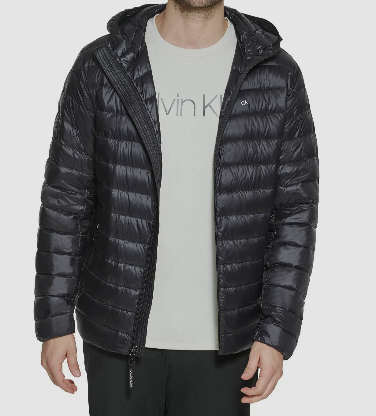 $225 Calvin Klein Men's Black Packable Hooded Puffer Coat Jacket Size M  193623534899 | eBay