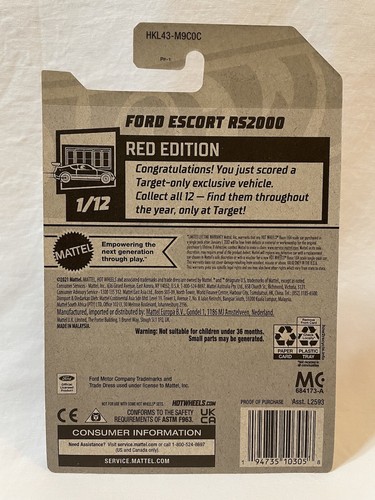 2023 Hot Wheels FORD ESCORT RS2000 Target Red Edition Exclusive - Neu & Versiegelt! - Bild 2 von 2