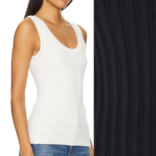 NWT Veronica Beard Sandra Black Rib Stretch Knit Scoop Neck Rayon Tank Top M