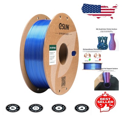 Silk Magic Dual Color PLA Filament 1.75mm - Glossy Blue Silver 1KG Spool