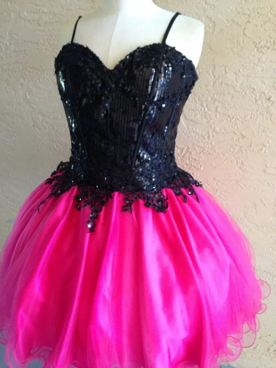 Chicas Pink Black Sequin Cocktail Dress Homecoming Prom Dress eBay