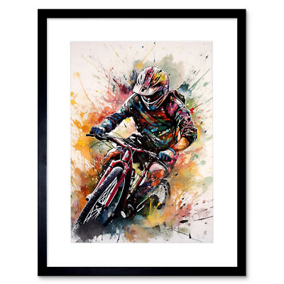 Mountainbiker Action Shot Paint Splat Portrait gerahmter Wandkunstdruck 12 x 16
