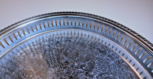 Vintage Irvinware Silver Plated Ornate Design Braided Rim 12" Round Serving Tray - Picture 14 of 15