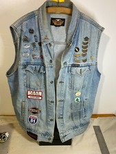 Harley Davidson Biker Denim Motorcycle Vest Patches Pins NorCal Used Worn