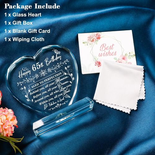 65Th Birthday Gifts for Women Men, Laser Glass Heart 65Th Birthday Decorations I - Picture 4 of 12
