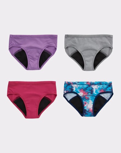 Hanes Comfort, Period. Girls' Hipster Period Underwear, 4 Pack