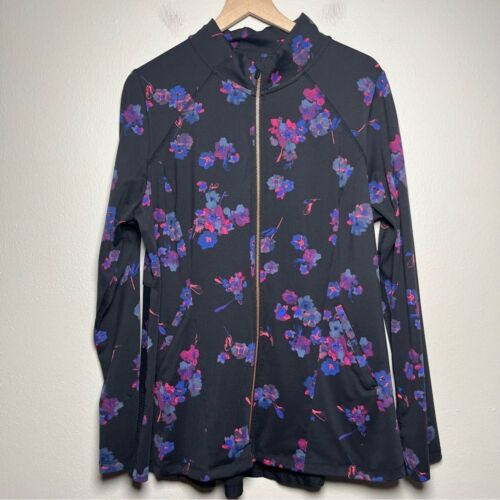 Lane Bryant Livi Active Jacket 1X Black Purple Floral Gym Workout Full Zip