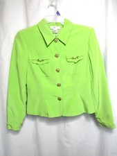 FV 2 Blazer Sz M Green Button Up Front Collar Shoulder Pads Lined Career Work