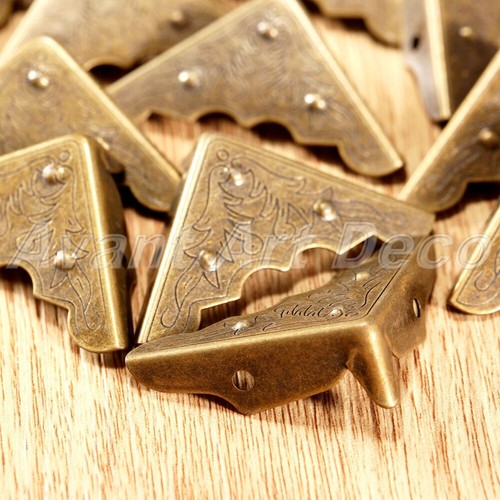 Antique Brass Corner Protector Guard Jewelry Wine Gift Box Decorative 4pcs New - Picture 9 of 12