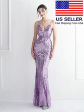 Elegant Women Sequin Long Mermaid Formal Evening Dress Girls Party Prom Dress