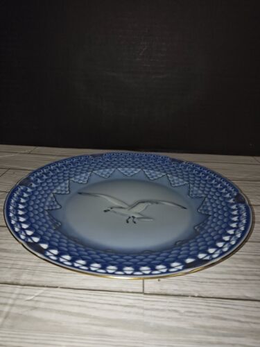 BING & GRONDAHL The Seagull Anniversary Plate 1978 Blue Gold Pierced Rim Denmark - Picture 3 of 7
