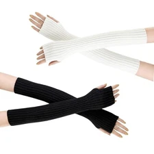 Arm Warmers for Women, Long Fingerless Gloves Arm Sleeves with Thumb Holes, 