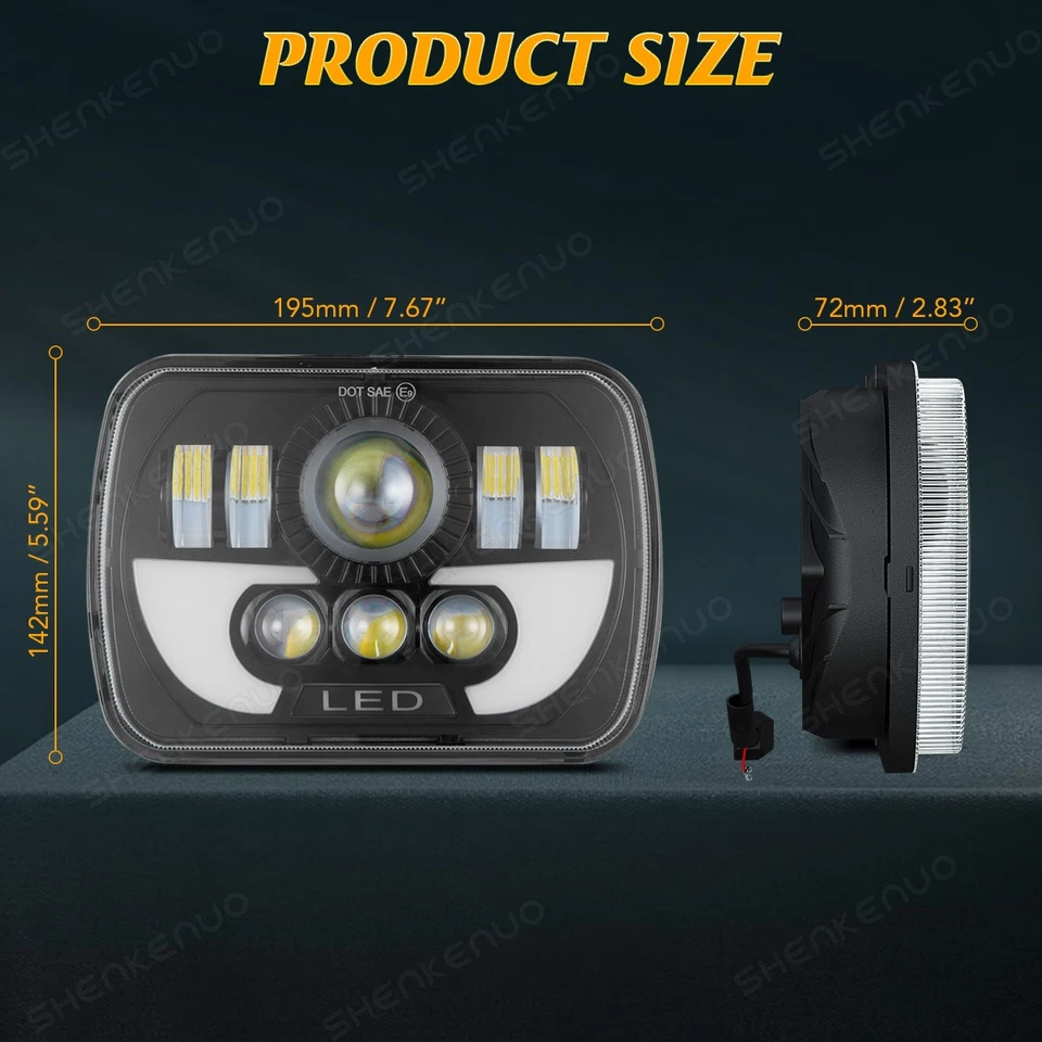Faro cuadrado LED cromado para Pontiac J2000 1982 5x7 7X6" H6014/H6052/H6054 Foto 4 de 4