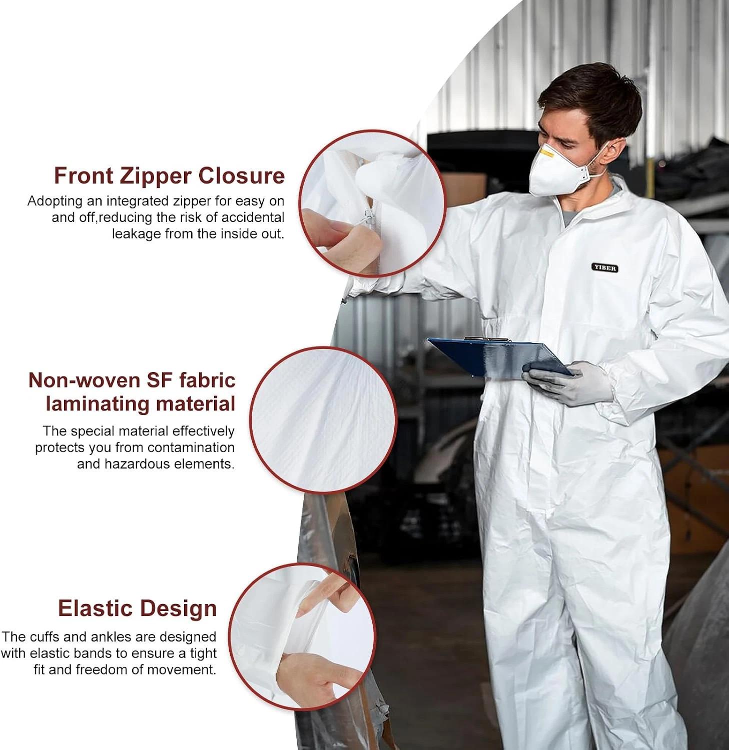 Hazmat Suit Disposable Coverall | Heavy Duty Full Body Painters Suit in 7 Sizes image 2