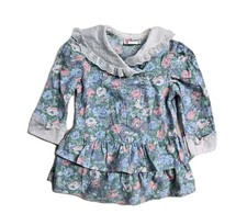 Vintage Girls Dress Long Sleeves 4 T Blue Floral Washington Square Lace Collar