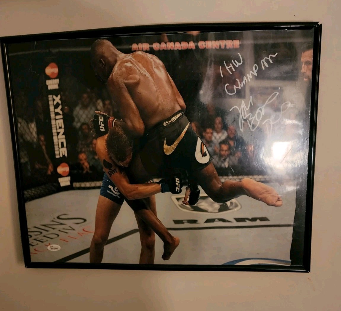 Jon Jones Autographed Signed UFC Jon Bones Jones 16x20 Photo JSA COA Flying Knee To Gus 1 Framed ! 