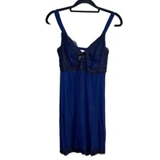 Soma Bow Lace Slip Dress Chemise Blue Black Sz Small Embroidered Coquette Fairy