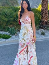 ZARA FLORAL SATIN EFFECT SEMI SHEER PRINTED CONTRAST MIXED PASTEL MAXI DRESS S