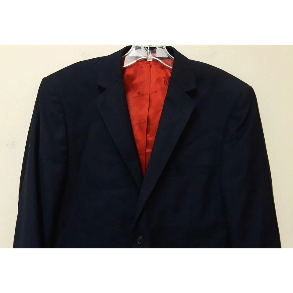 Gino Valentino Suit Coat Mens Size 38 S Navy Blue Single Breasted Two Button Pro - Image 4 of 4