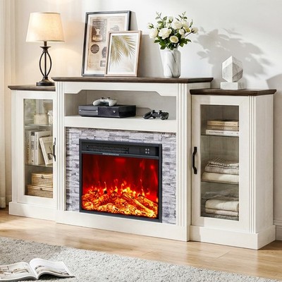 70'' Fireplace TV Stand w/Electric Fireplace for 65 75  TV Entertainment Center