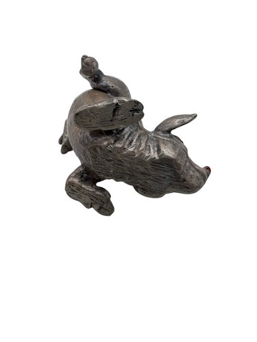 Pig Trinket Metal Enamel Grey Black Eyes Hinged Bottom Up Playful - Picture 5 of 7