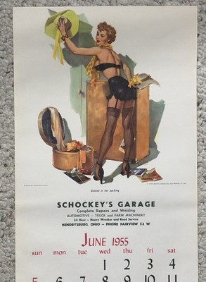 1955 Pin Up Calendar Girl Joyce Ballantyne Art 1 Page Hendrysburg Ohio