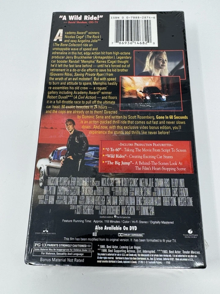 GONE IN 60 SECONDS Touchstone VHS Print Factory Sealed New w/ Watermark - Image 2 of 3