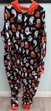 Adults One Piece Halloween Ghost And Pumpkin Pajamas Size XL With hood