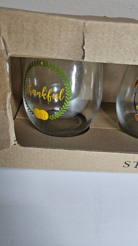 Thankful Blessed Grateful Gather Fall Stemless Wine Glasses Set of 4 – 18 oz - Picture 3 of 7