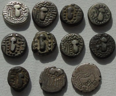 Sammlung 11 x alte Indien Silber & entwertete Silberdrachmen, Lot 11 Indianer