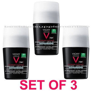 3 X Vichy Homme 72HR Antiperspirant Deodorant Extreme Control 50ml  US Seller