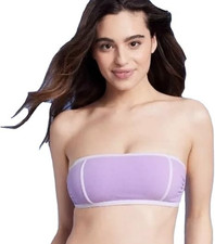 Kona Sol Womens Terry Textured Solid Bandeau Binding Bikini Top, Purple, S 4-6 
