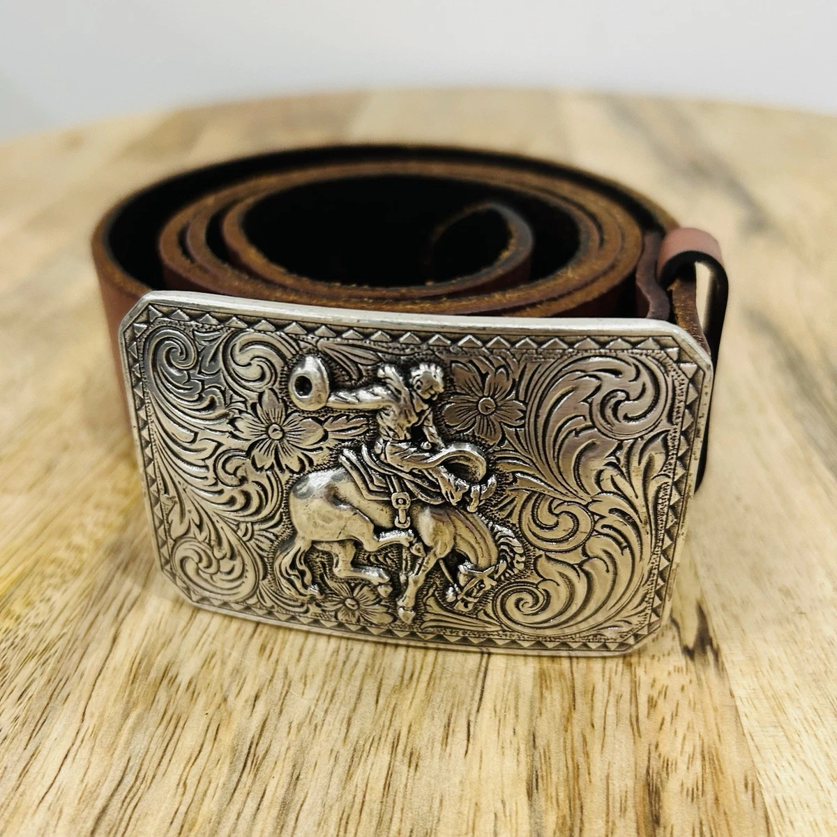 Nocona Western Mens Belt Bronco Buckle Leather Brown 