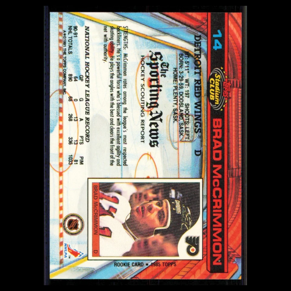 Brad McCrimmon #14 1991 Topps Stadium Club Detroit Red Wings Hockey Card NHL NM - Image 2 of 3