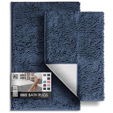Bathroom Rugs, Chenille Bath Mat - Machine Navy Blue 17 x 24 + 20 x 32