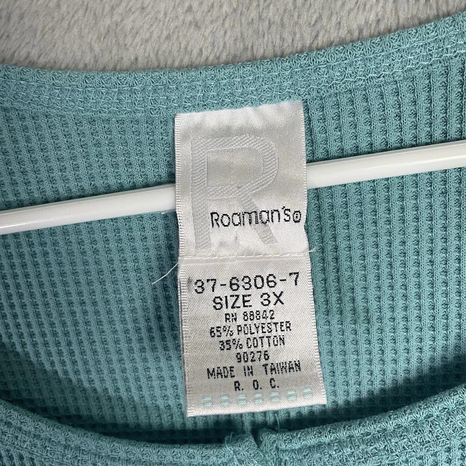 Top tejido gofre Roaman's para mujer talla 3X verde manga larga túnica térmica Henley Foto 4 de 4